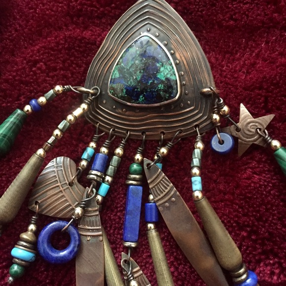 Huge Vintage Tabra Multi-gemstone Earrings 14k gold filled - Picture 3 of 9